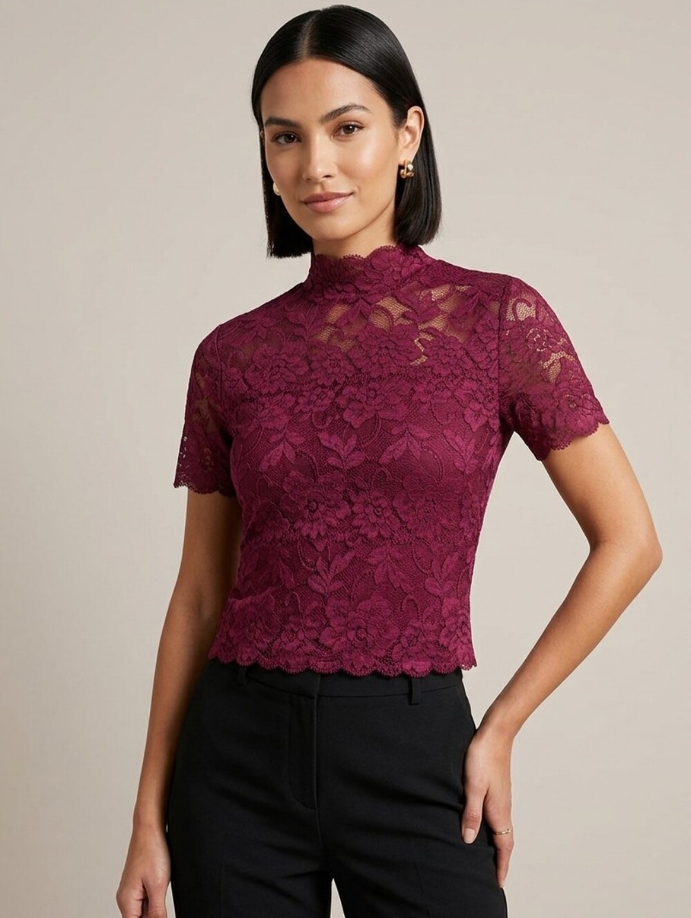 5 For $25✨️ Guess Womens Size Extra Small XS Floral Purple Magenta Lace Crop Top